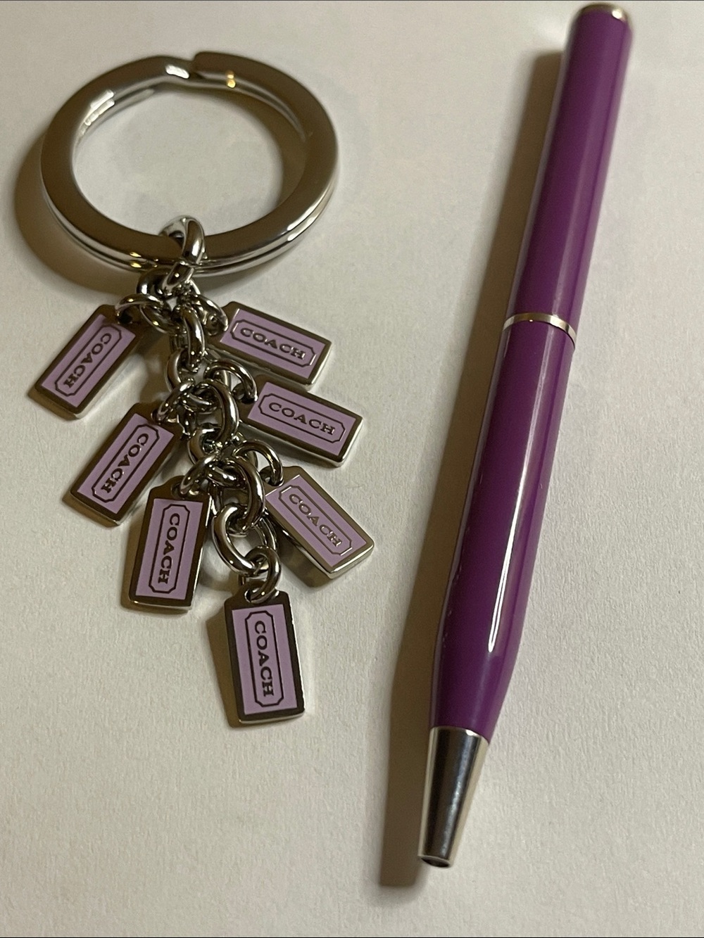 COACH Purple Enamel Logo Charm Keyring and Coach Pen